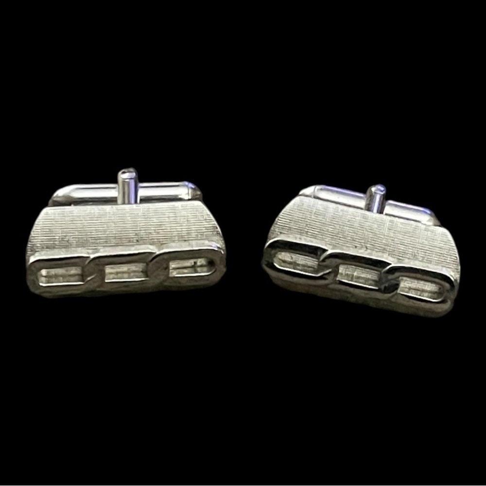 Vintage Mens Silver Metal Swank Cufflinks Oval Link Tubular Oval Links Classic